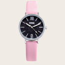 Waterproof Star Sky Quartz Watch Women Leather Strap Wristwatch (Pink B) A