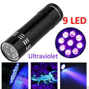 Black Mini Aluminum UV ULTRA VIOLET 9 LED FLASHLIGHT BLACKLIGHT Torch Light Lamp