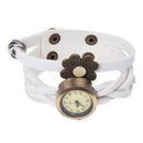 Women's Retro Weave Wrap Flower Faux Leather Bracelet Wrist Watch White T4M1