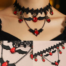 Halloween Lace Choker Necklace Bat Gem Neck Chains Women Statement Jewelry