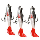 3Pcs Lead Head Soft Fishing Lures Long T Tail Fishing Lure Treble Hook Bait