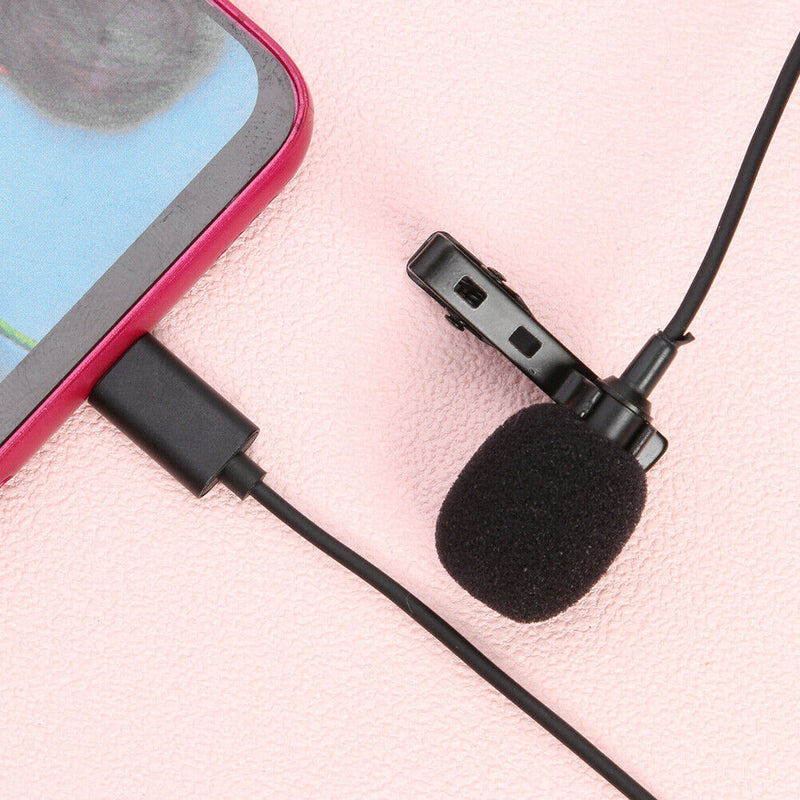 USB Type C Mini Lavalier Microphone Omnidirectional Lapel Clip Mic with Bag A