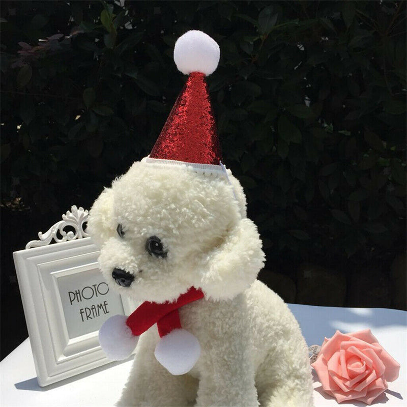 2 Pcs Red Cute Small Dog Cat Birthday Party Cone Hat Neck Scarf Set Costume,