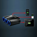 12V/24V 120W 3 Way Sockets Car Cigarette Lighter Adapter Splitter 3 USB Charger