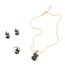 Women Geometric Water Drop Stud Earrings Chain Necklace Ring Jewelry Set