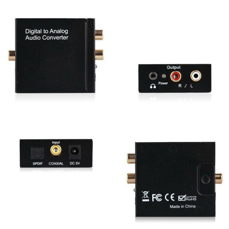 Digital Optical Coax to Analog RCA Audio Converter Adapter with Fiber Cable USB