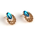 Luxury Jewelry Marine Blue Crystal Hollow out Rhinestone Ear Studs Earrings