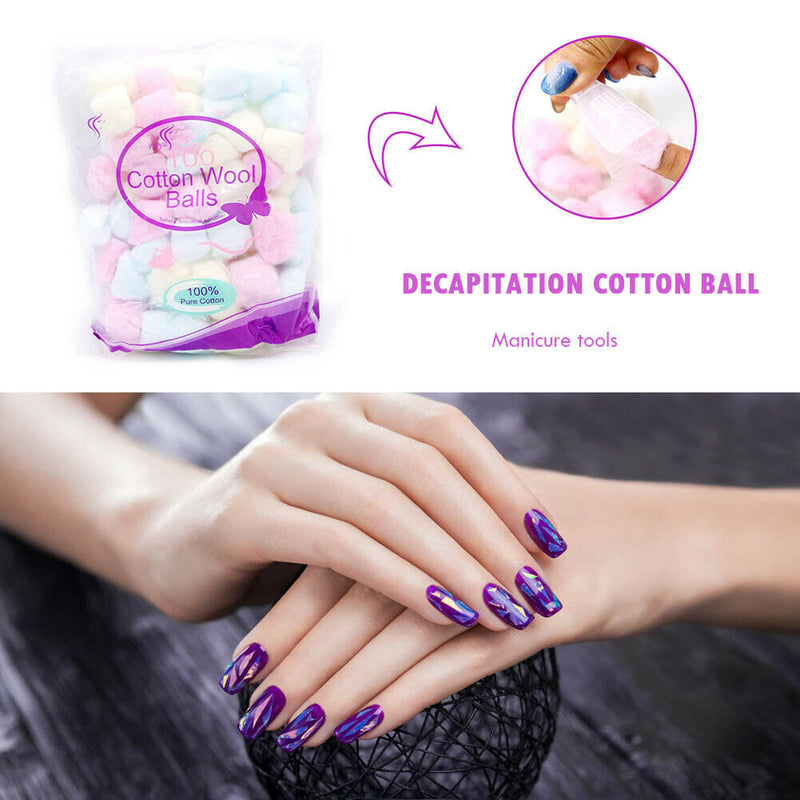 100x Colorful Nail Polish Remover Cotton Balls UV Gel Manicure Removing Wipes