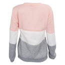 Women's Letters Printed Different Mix Casual Loose Sweater Pullover Gray+Pi
