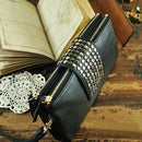 Women PU Leather Fashion Black Rivet Handbag Clutch Bag Zipper Long Wallet