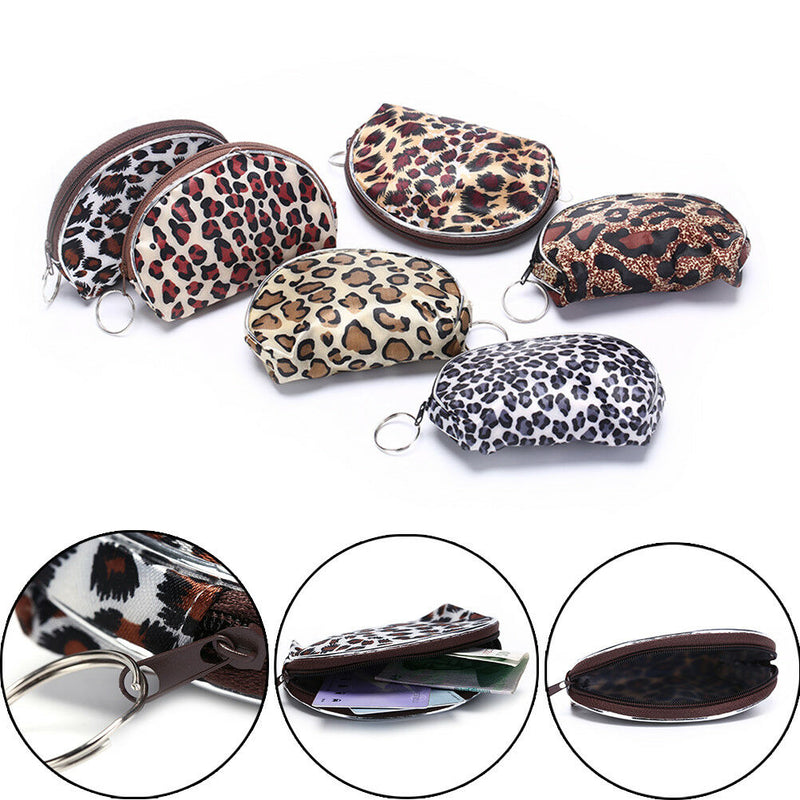 2Pcs Women Leopard Mini Wallet Card Holder Zip Coin Purse Clutch Handba  Kw