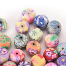 50x 10mm mixed flower polymer clay soft ceramics round diy finding loose bead LJ