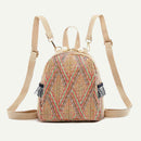Straw Small Backpacks Women Stripe Print Shoulder School Bags (Dark Brown)