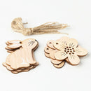 8Pcs Easter Egg Rabbit Wood Craft Wooden Chicken Flowers Pendants Ornaments V8V4