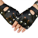 Leather Fingerless Short Gloves Black Rivets Stud Half Finger Mittens FashionM&E