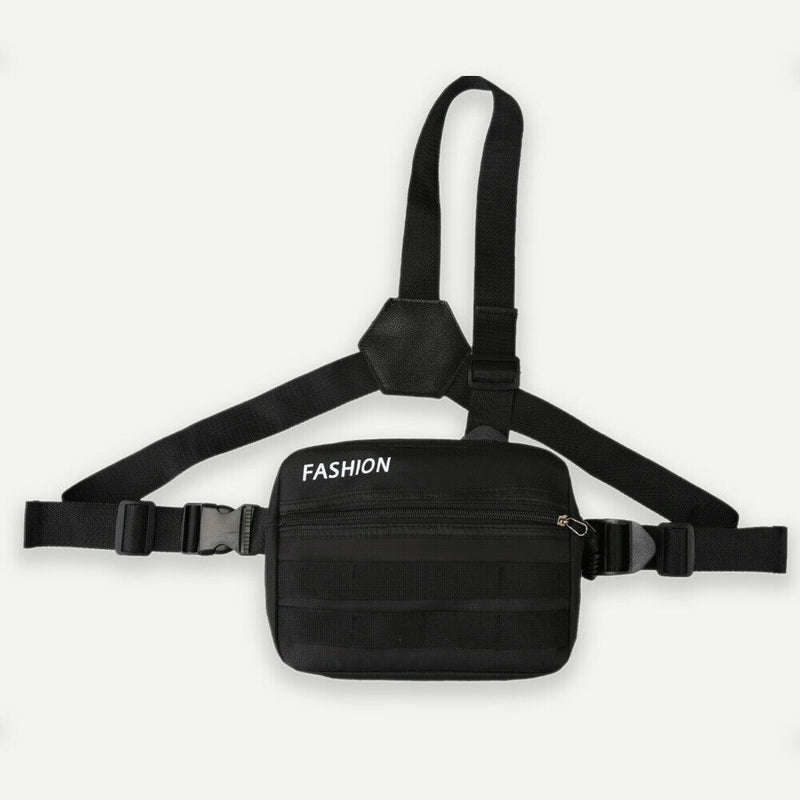 Fashion Hip Hop Chest Bag Unisex Oxford Fanny Pouch Crossbody Pack (Black) A