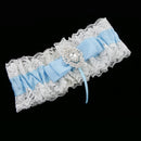 Satin Lace Crystal Flower Wedding Bridal  Garter Accessory Blue