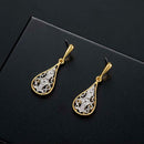 Boho Waterdrop Earrings Crystal Hollow Pendant Necklace Set Bride Jewelry