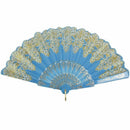 Chinese Style Bling Flower Pattern Party Wedding Folding Hand Fan sky blue