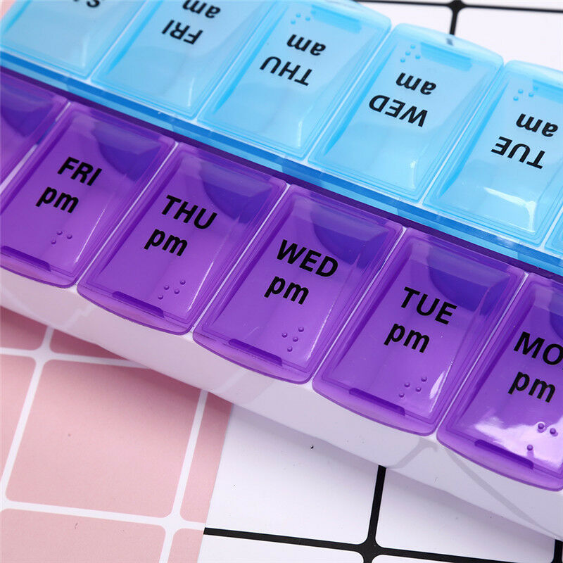 1pc Medical 7 Day Pill Box Drug Storage 14 Slots Pill Box Weekly Storage C BX