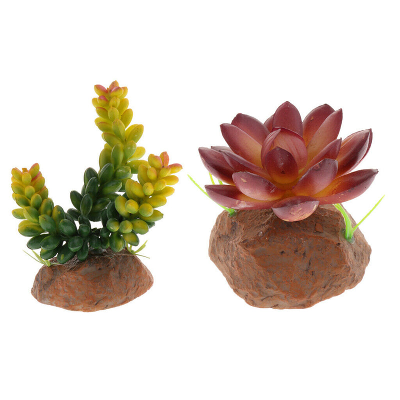 2Pack Reptile Succulent Plants Fish Tank Ornament Desert Plant Artificial