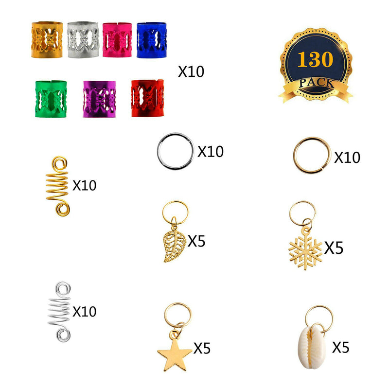 130pcs Snowflake Hip-Hop Hair Braid Hoops Clips Rings Accessories Dreadlocks