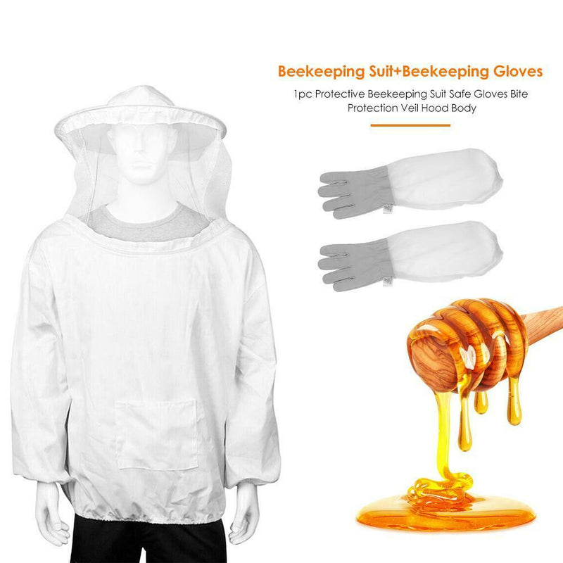 1pc Protective Beekeeping Suit Safe Gloves Veil Hood Full Body Bite Protection