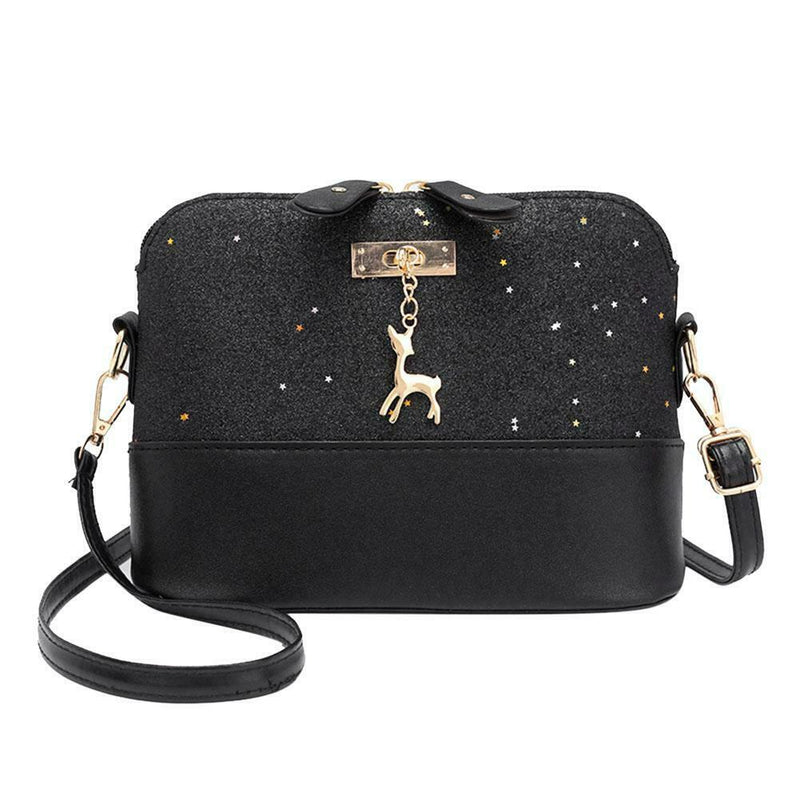 Shell Shoulder Handbag Women Shining Sequins PU Leather Messenger Bag/Black