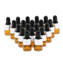 20 Pack Refill Empty Mini Amber Glass Essential Oils Dropper Bottles Jars, 1ml,