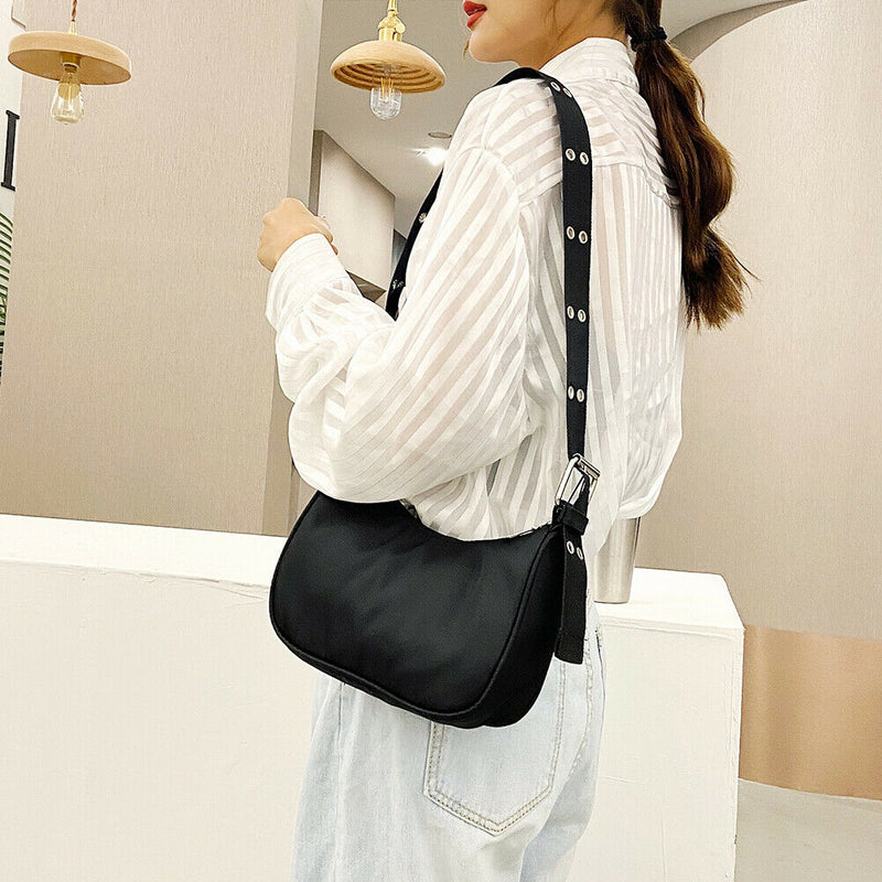 Nylon Women Shoulder Bag Female Street Crossbody Handbag Pouch (Black)