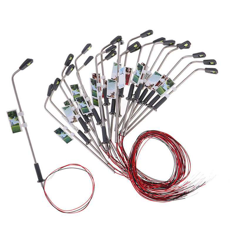20Pcs Painted LED Lamppost Wire Courtyard Lights 1/200 HO for Roadway Scene