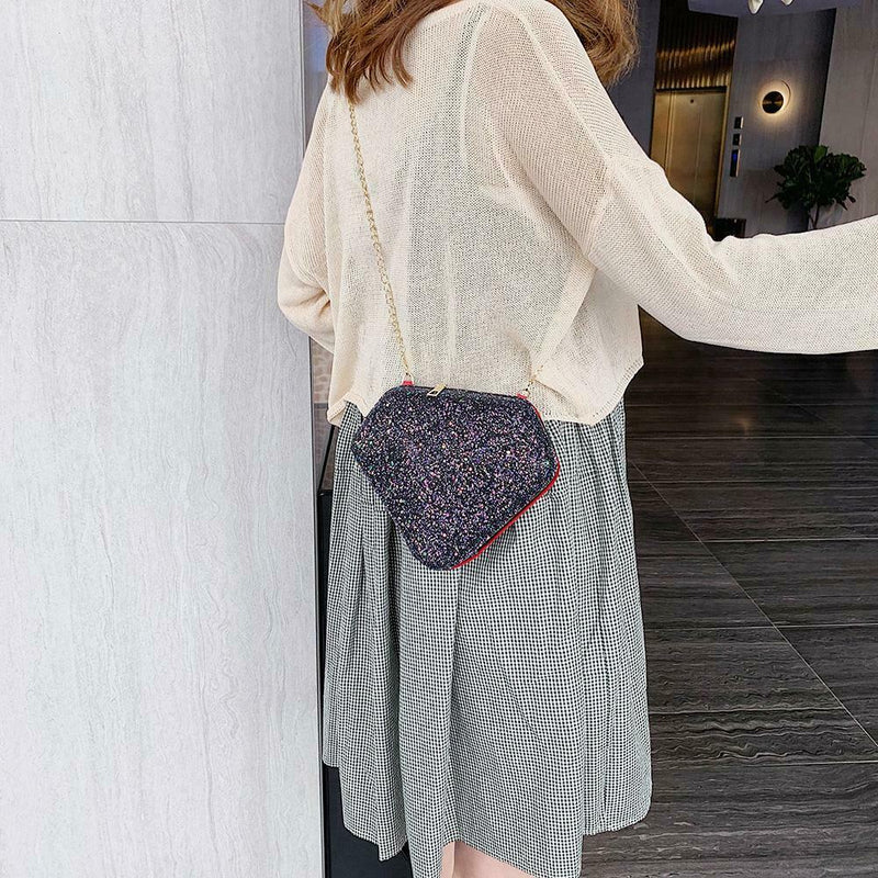 Creative Diamond Shaped Shoulder Bag Sequins Women Crossbody Bags (Black)