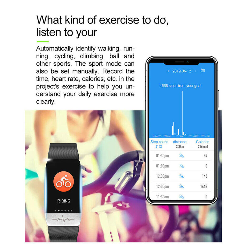 Waterproof Smart Bracelet Blood Pressure Smart Watch Sleep Monitor Black