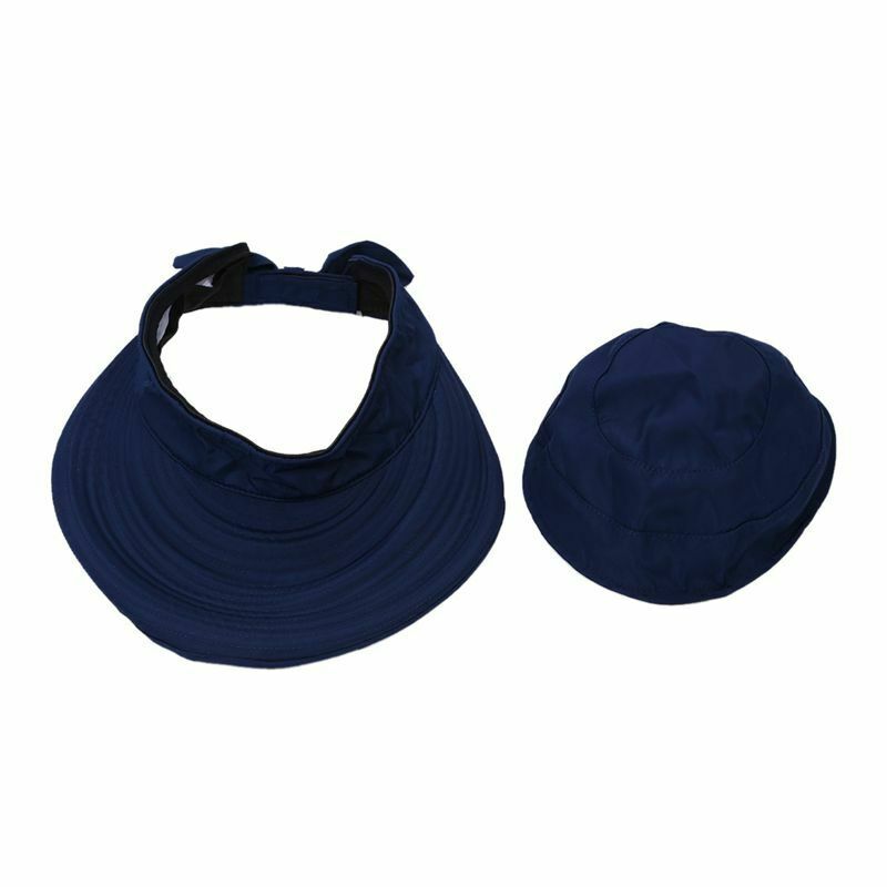 Summer Fashion Bowknot Big Visor Cap Beach Sun Hat Dark blue A3X8