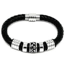 Fashion Black Woven Leather Rope Bracelet Men'S Simple Titanium Steel Brace