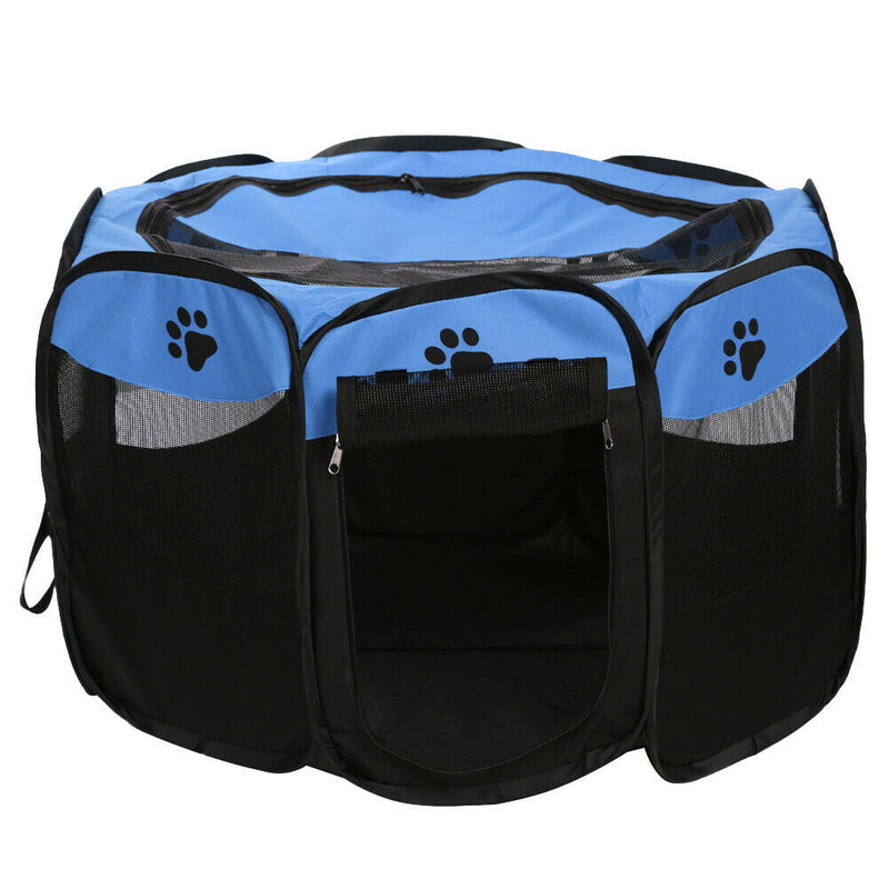 Claw Print Foldable Pet Cat Dog Tent House Guard Playpen Fence (Dark Blue)