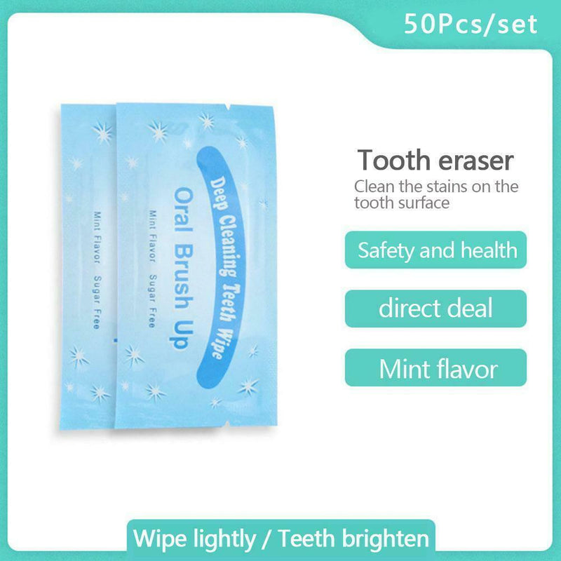 50pcs Dental Oral Brush Up Finger Teeth Wipes Whitening Deep Clean Oral Care