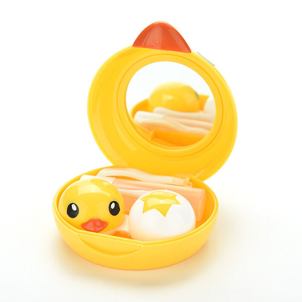 Cute Yellow Duck Contact Lenses Lens Case Holder Box Portable Travel Kit Set FT