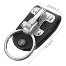 Stainless Steel Black Leather Detachable Key Chain Belt Clip Ring Holder