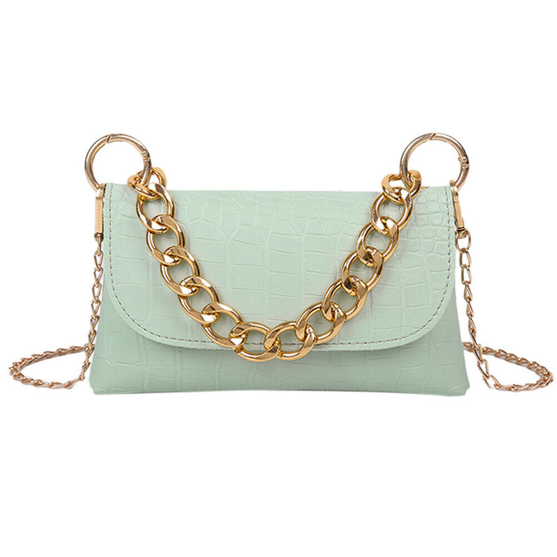 Women Chain Shoulder Messenger Bags Stone Pattern PU Totes Handbag (Green)
