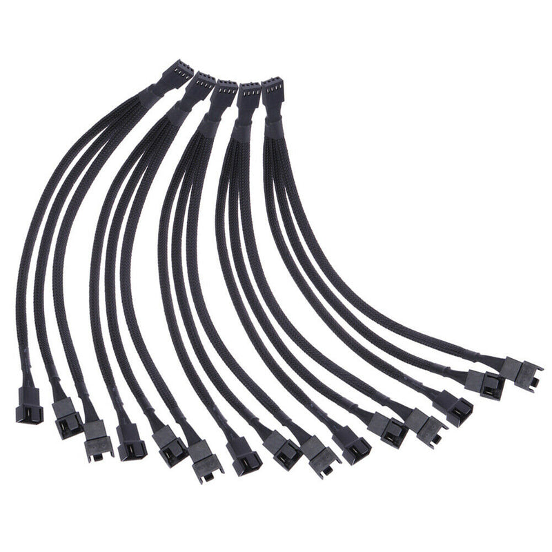 4 pin PWM Fan Cable 1 to 3 ways  Splitter Black Sleeved Extension Cable