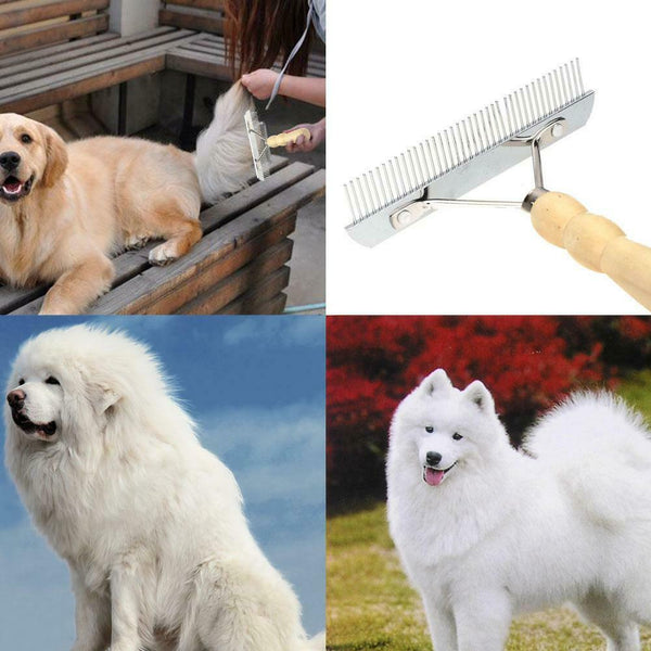 Dog Grooming Rake Cat Pet Comb Brush Tool Wooden Handle Hair Fur Shedding Care J