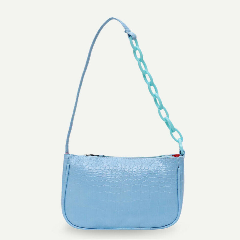 Alligator Pattern Handbag Women Leather Retro Totes Shoulder Bag (Blue)