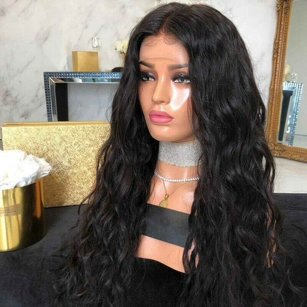 Dark Curly Lace Front Human Hair Wig Black Female Remy Hair Curly Hair Wig  X9F1
