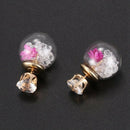 Korean Fashion Women Lady Elegant Rose Glass Ball Flower Rhinestone Stud Ea