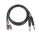 Dual 1/4 Mono Male to 2 RCA Male Adapter Cable Cord for Mixer Amplifier 1.5m