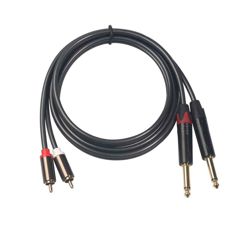 Dual 1/4 Mono Male to 2 RCA Male Adapter Cable Cord for Mixer Amplifier 1.5m