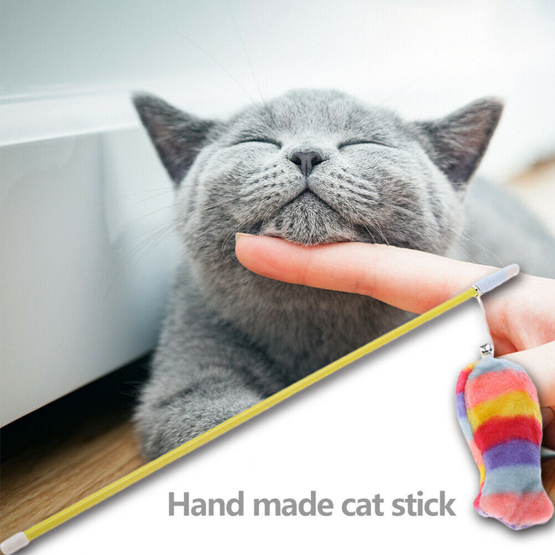 Cat Teasing Stick Plush Fish Wand Squeaky Pet Teaser Rod Interactive Toys A