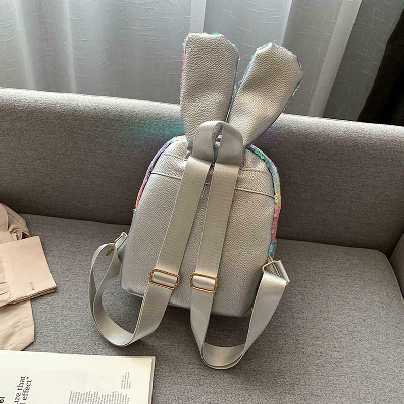 Sequins Cute Rabbit Backpack Bling Leather Women Girls School Bag (Style 1) A