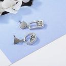 Women Crystal Rhinestone Circle Square Asymmetric  Drop Dangle Ear Stud Earri %o